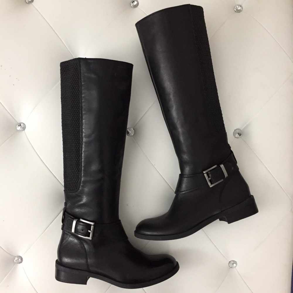 Clarks Moto Black Genuine Leather Tall Flat Boots